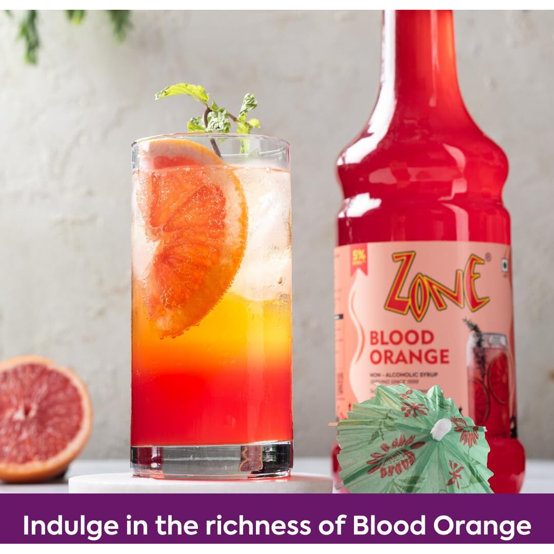 Zone Blood Orange Syrup 1050ml | Pure Citrusy Flavor for Mocktails, Cocktails, Lemonades, Iced Teas & More | 35+ Flavours