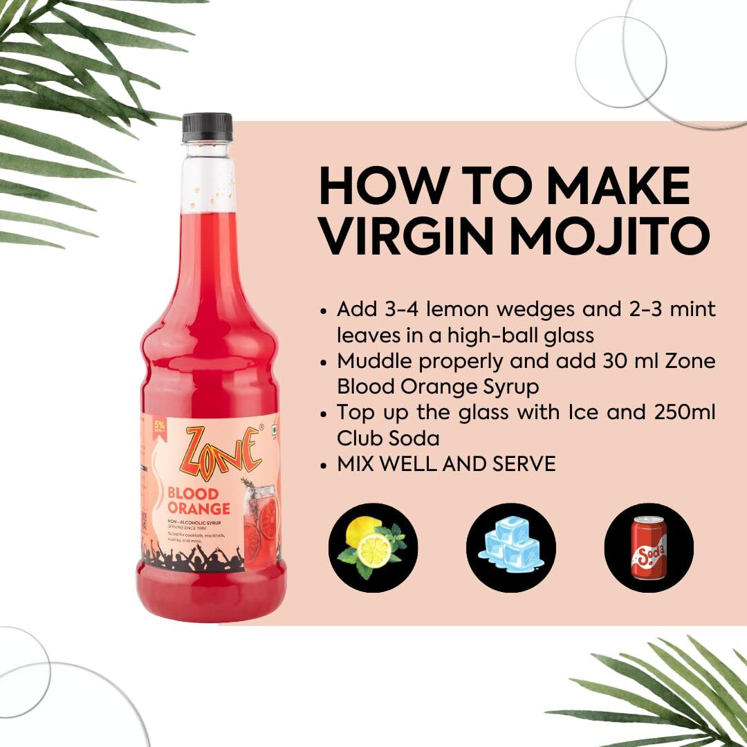 Zone Blood Orange Syrup 1050ml | Pure Citrusy Flavor for Mocktails, Cocktails, Lemonades, Iced Teas & More | 35+ Flavours