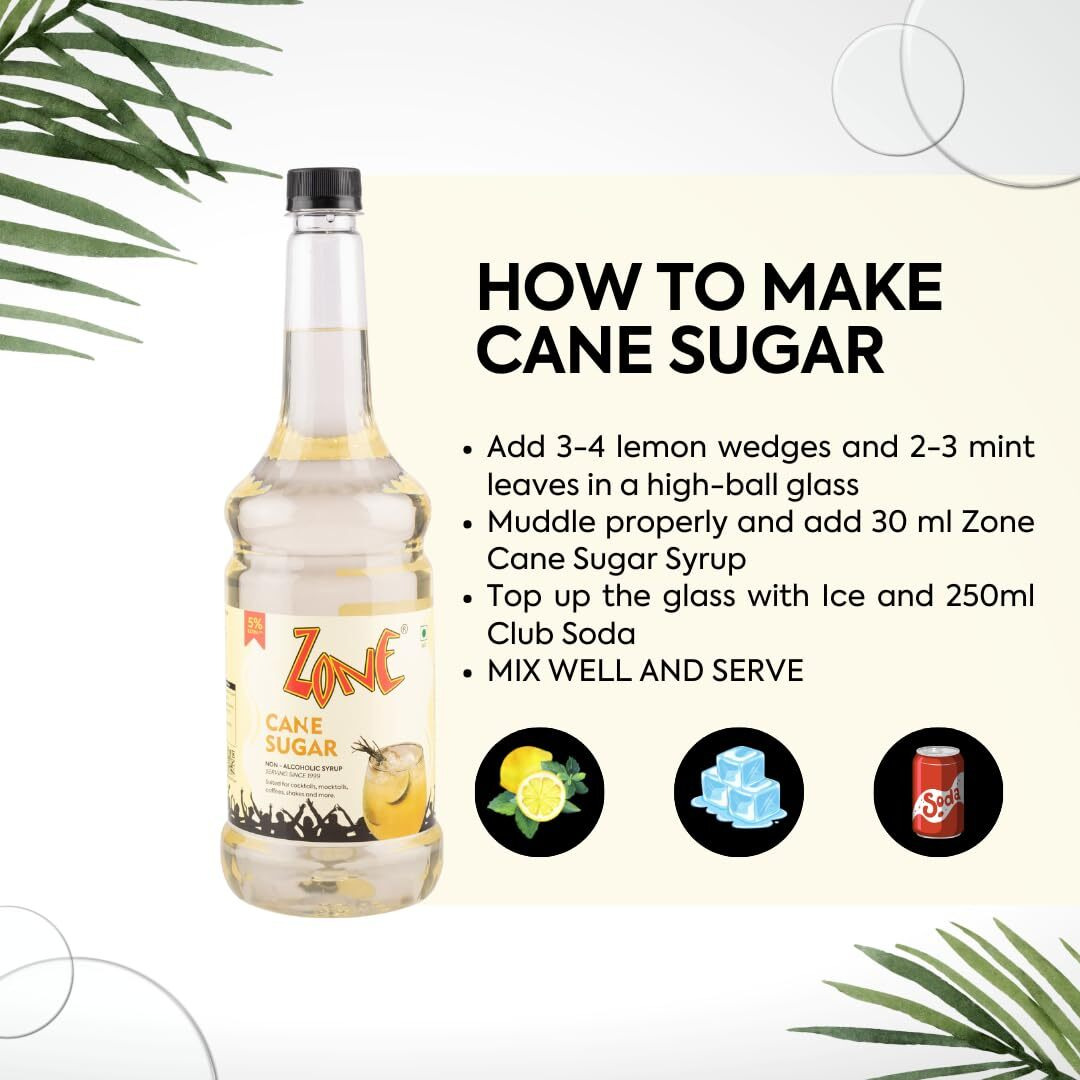 Zone CaneSugar Syrup 1050ml | Neutral Sweetener | Instant Dissolution in Hot or Cold Beverages | 35+ Flavours