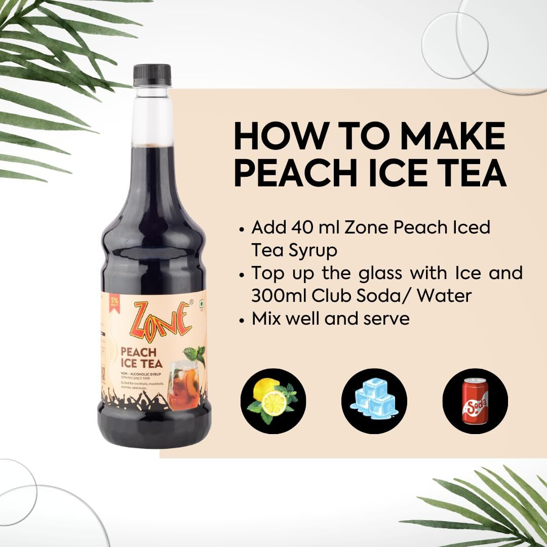 Zone Peach Iced Tea Syrup 1050ml | Fresh Natural Flavor for Mocktails, Cocktails, Lemonades, Iced Teas & More | 35+ Flavours