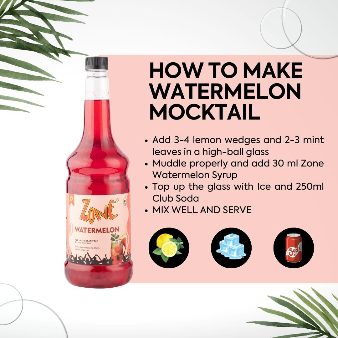 Zone Watermelon Syrup 1050ml | Fruity Watermelon Flavor for Mocktails, Cocktails, Lemonades, Iced Teas & More | 35+ Flavours