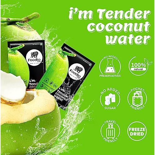 Foodio.fit Tender Coconut Powder Mix - 30 Pack | Coconut Water Powder | Nariyal Pani | Extract from Real Tender Coconuts | Energy Drink - Makes 6L of Coconut Water