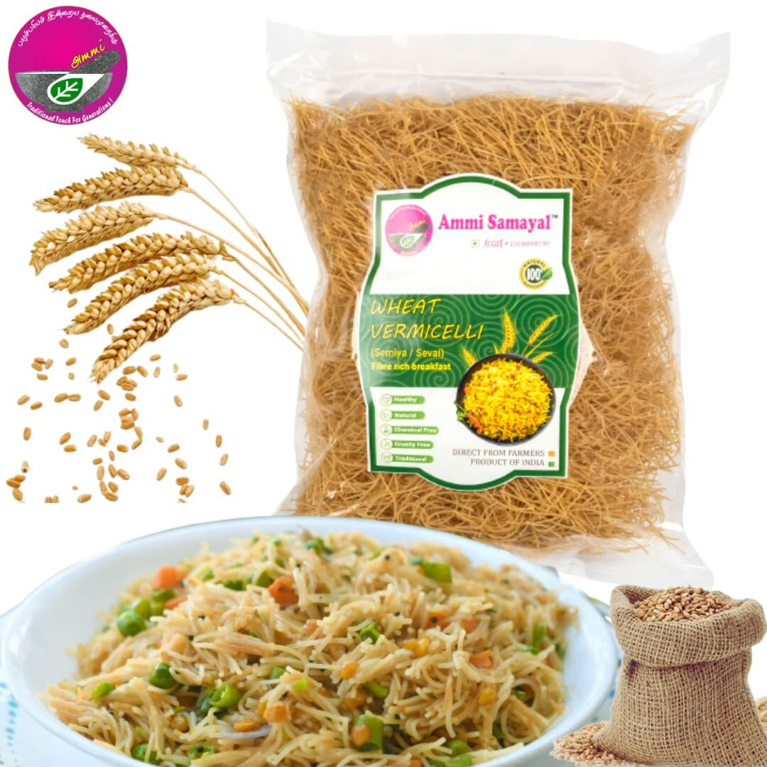 Ammi Samayal Wheat Vermicelli (Semia) | Premium And Organic Sevai | Gehoon Semia | Roasted Pantry Semiya | Fiber-Rich Breakfast | Pack -1 | 350 Gram, No Artificial Colours