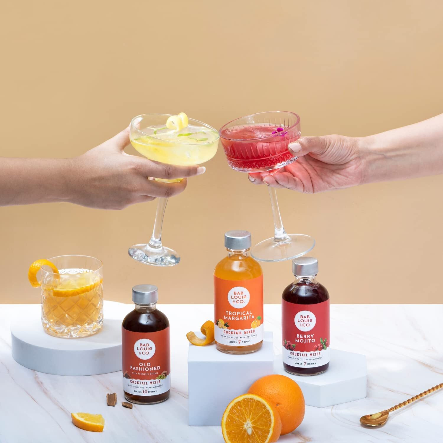 Bab Louie & Co. Cocktail Mixer Combo, Old Fashioned, Berry Mojito & Tropical Margarita, 100% Natural, Cocktail and Mocktail Syrup, Makes 7-10 Drinks, Cocktail mixer for Vodka, Gin, Whiskey (Pack of 3)
