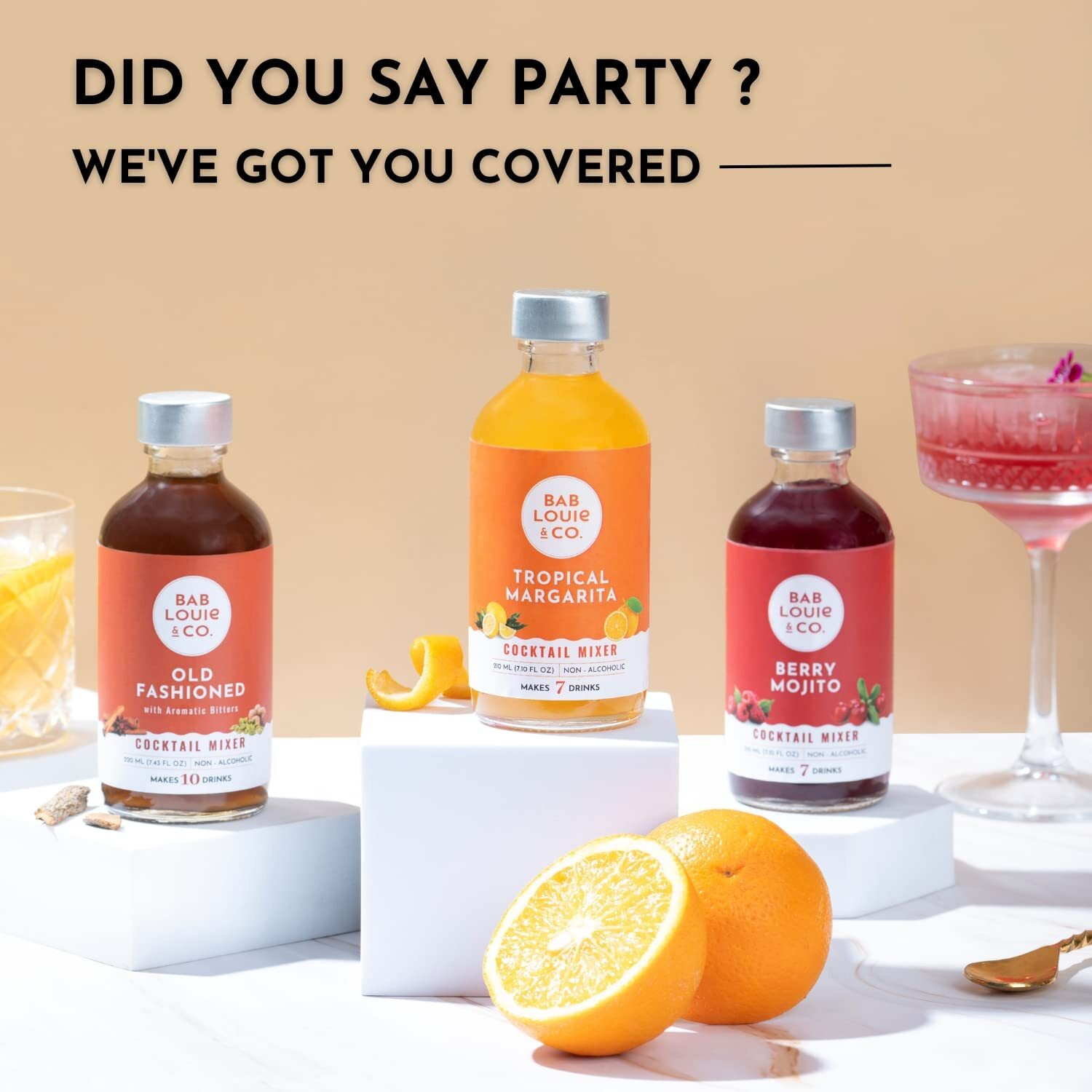Bab Louie & Co. Cocktail Mixer Combo, Old Fashioned, Berry Mojito & Tropical Margarita, 100% Natural, Cocktail and Mocktail Syrup, Makes 7-10 Drinks, Cocktail mixer for Vodka, Gin, Whiskey (Pack of 3)