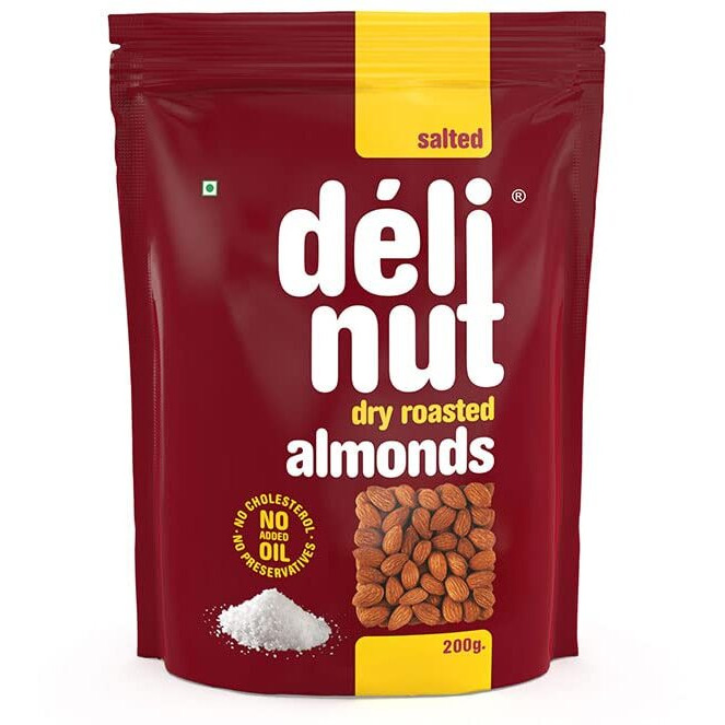 Delinut Dry Roasted Almonds | Salted 200gm