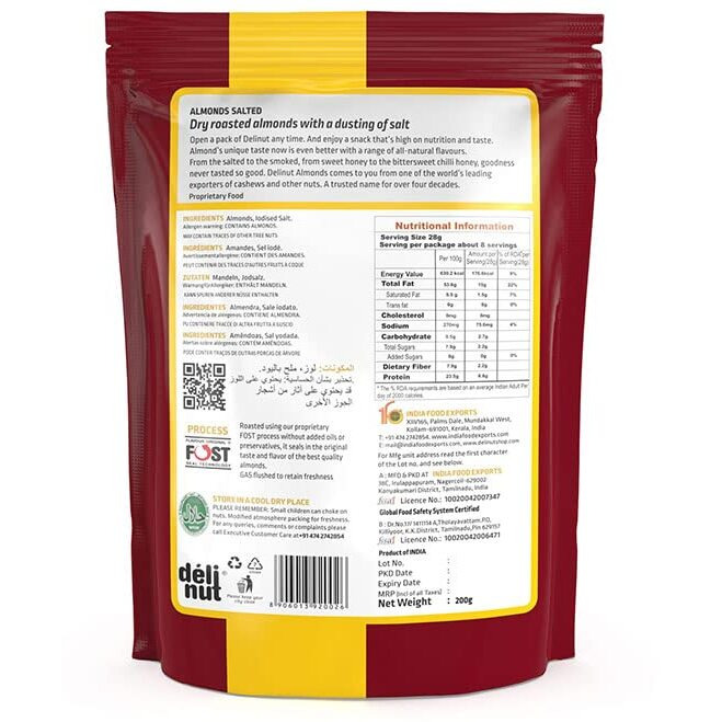 Delinut Dry Roasted Almonds | Salted 200gm