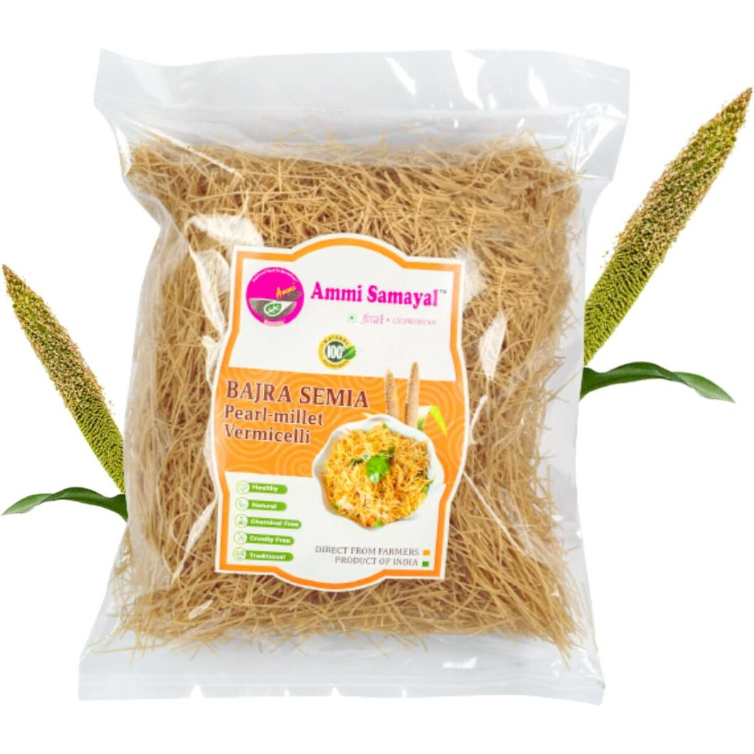 Ammi Samayal Bajra Vermicelli (Semia) | Pearl Millet Rich In Fiber, Magnesium, Iron | Kambhu Sevai | Premium & Organic Breakfast | Healthy South Indian Flavor Semia | Tasty Dish | Pack Of 1 | 250 Gram