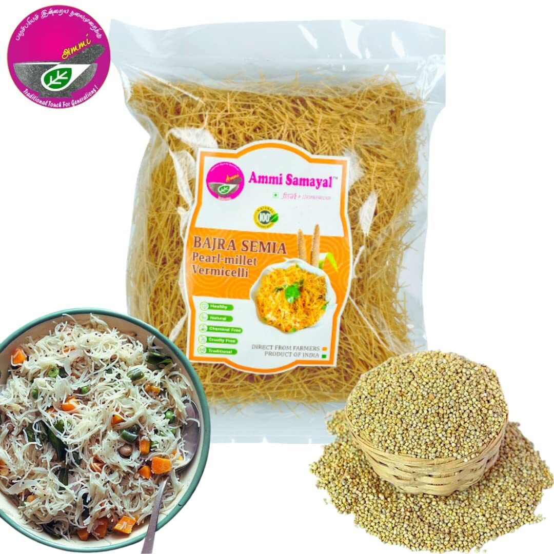 Ammi Samayal Bajra Vermicelli (Semia) | Pearl Millet Rich In Fiber, Magnesium, Iron | Kambhu Sevai | Premium & Organic Breakfast | Healthy South Indian Flavor Semia | Tasty Dish | Pack Of 1 | 250 Gram