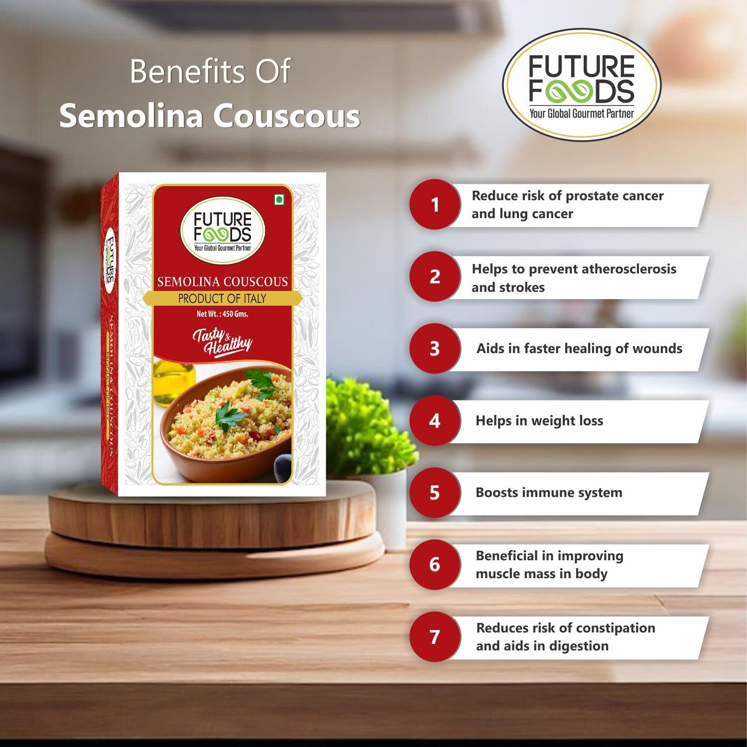 Future Foods Semolina Couscous | Mild and Neutral Taste | Light and Fluffy Texture | Good Fiber Source | With Multiple Health Benefits | Helps Lower Cholesterol | 900g