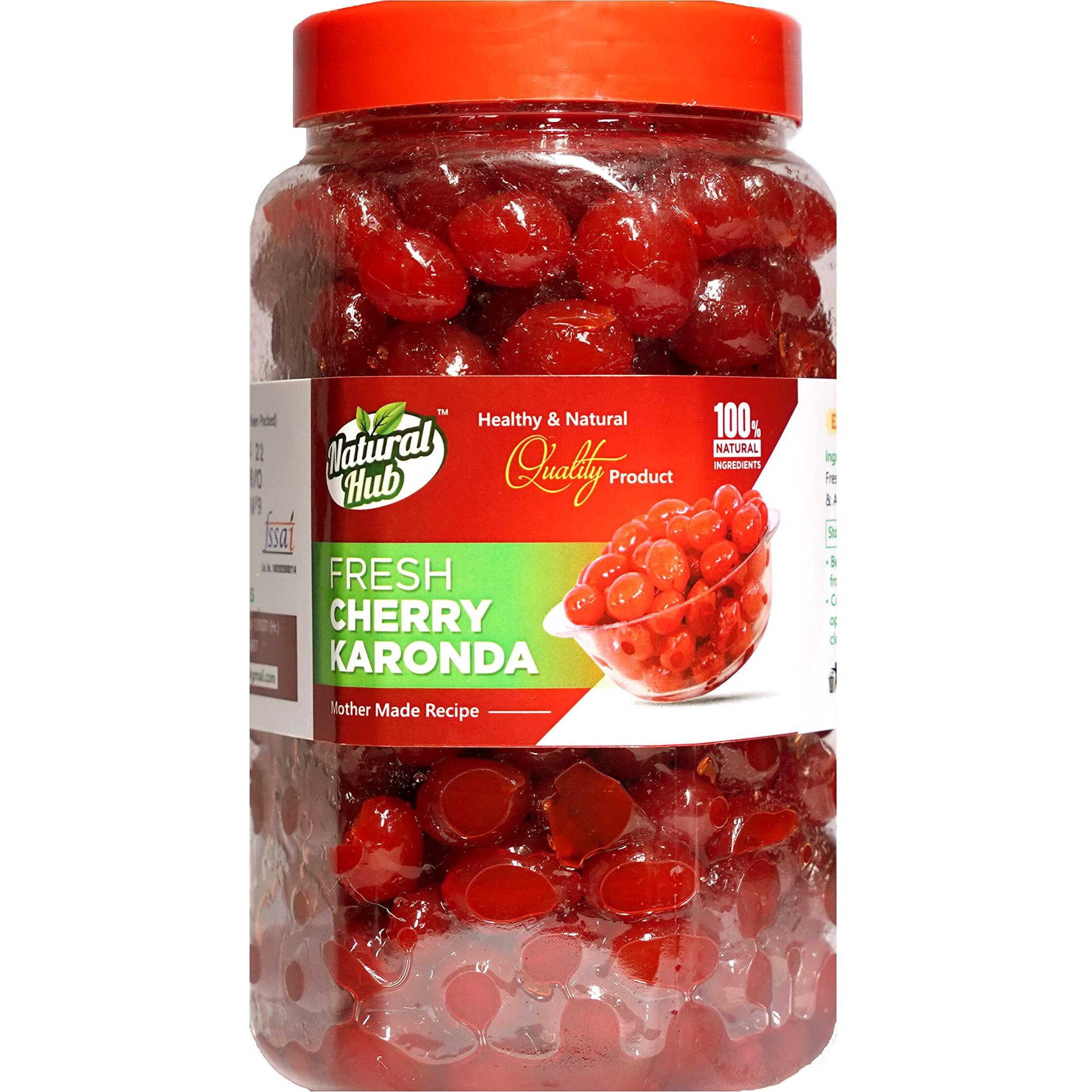 Natural Hub Homemade Delicious and Organic Sweet Cherry Karonda Murabba| Fresh Glazed Candied 900gm Cherry Fruit