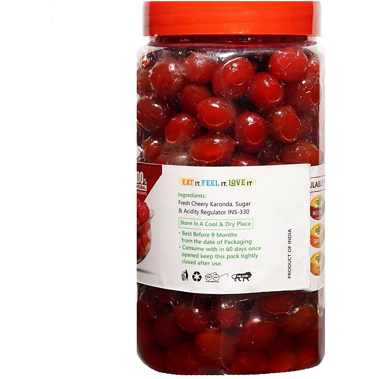 Natural Hub Homemade Delicious and Organic Sweet Cherry Karonda Murabba| Fresh Glazed Candied 900gm Cherry Fruit