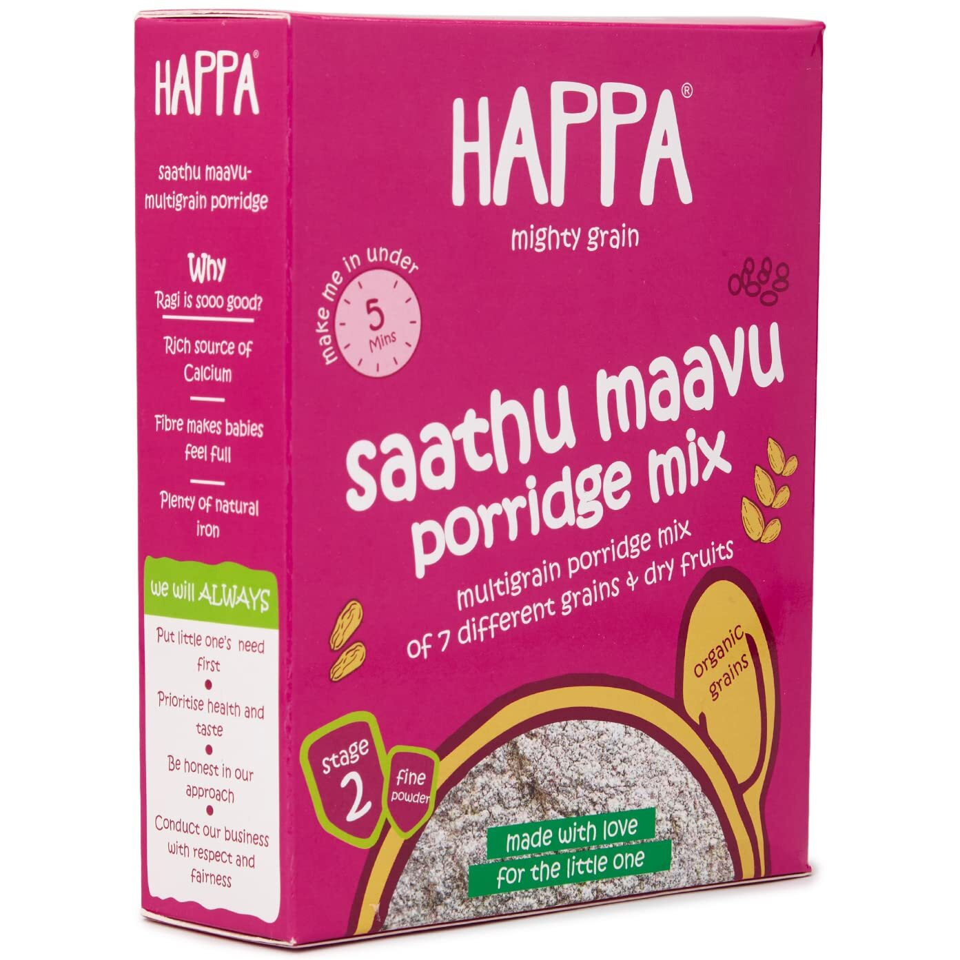 Happa Organic Baby Food Sathu Maavu | 100% Natural Multi-Grain Millets and Cereals Porridge Mix Khichdi| Instant Health Food | No Added Salt, Sugar or Milk | No preservatives | 200gm