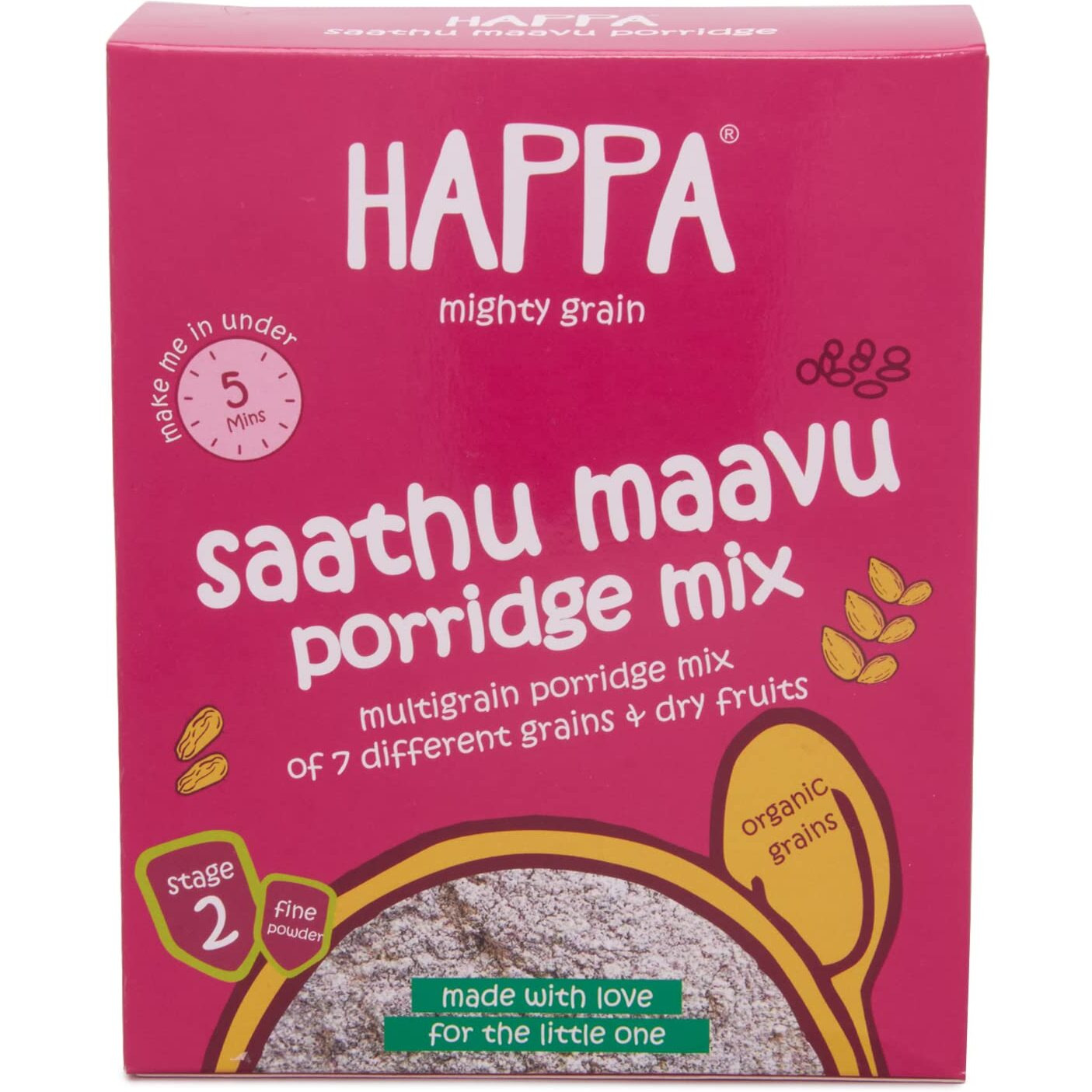 Happa Organic Baby Food Sathu Maavu | 100% Natural Multi-Grain Millets and Cereals Porridge Mix Khichdi| Instant Health Food | No Added Salt, Sugar or Milk | No preservatives | 200gm