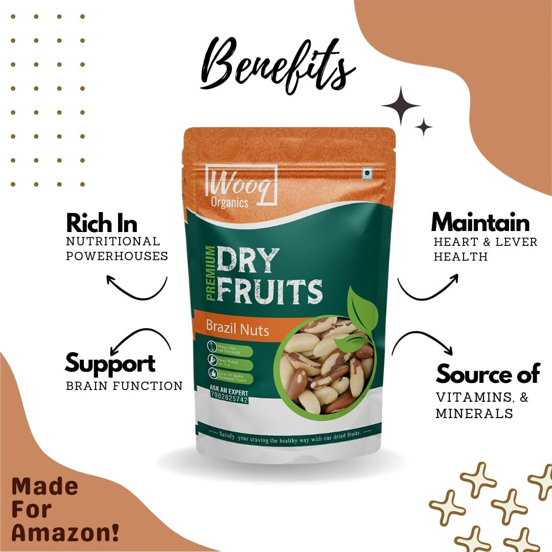 Wooq Organics Brazil Nuts, Jumbo Premium Brazil Nuts 100G | All Natural | Rich In Iron| Best For Cholesterol, Dry Fruit