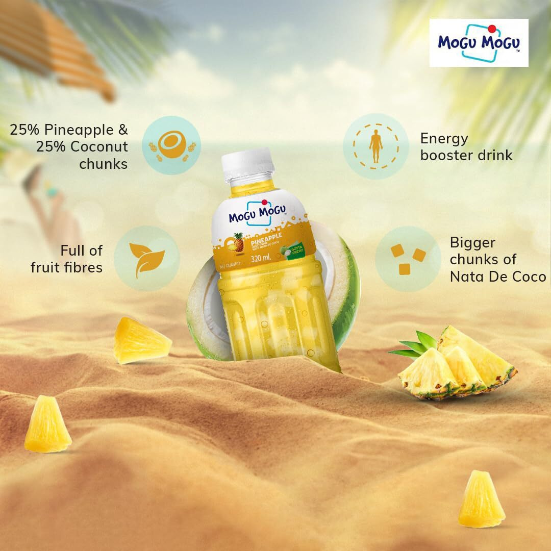 Mogu Mogu Pineapple Juice 25% with NATA De Coco (Pack of 6)