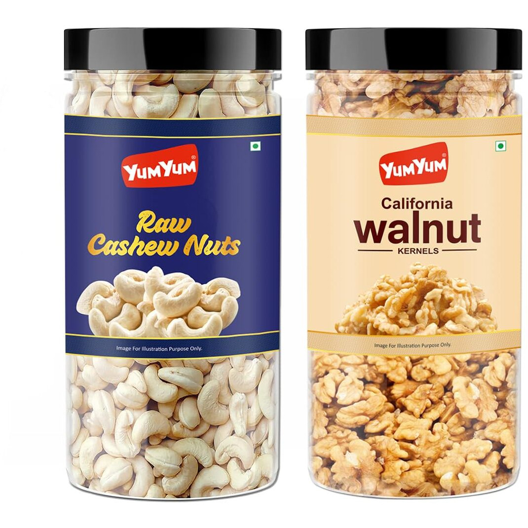 YUM YUM Premium Dry Fruits Combo Pack of 2 | Whole Raw Cashew Nut 500g, Walnut Kernels 350g| Total 850g | Healthy Dry Fruits Snacks | Kaju, Akhrot Giri Dry fruit Combo