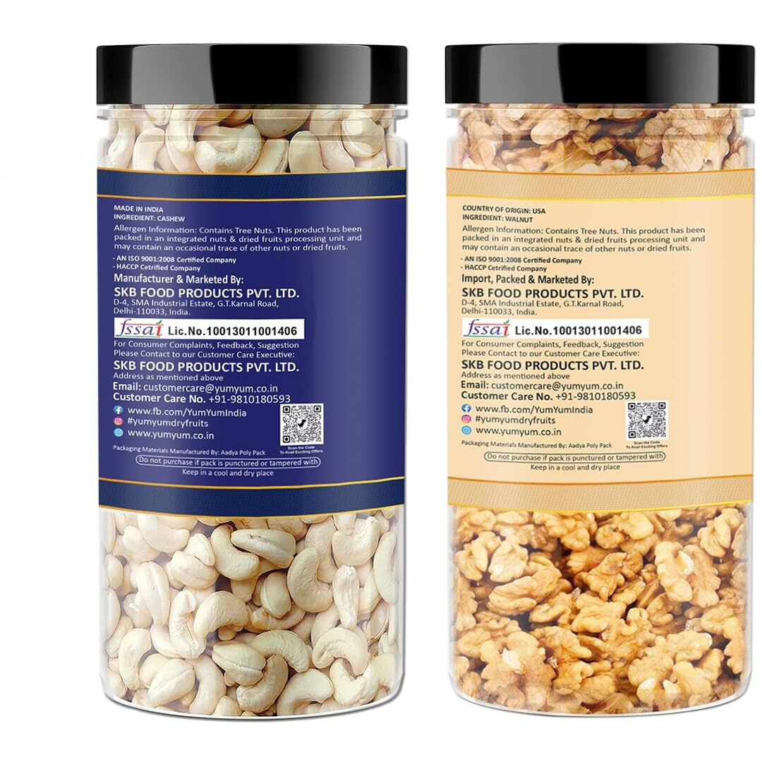 YUM YUM Premium Dry Fruits Combo Pack of 2 | Whole Raw Cashew Nut 500g, Walnut Kernels 350g| Total 850g | Healthy Dry Fruits Snacks | Kaju, Akhrot Giri Dry fruit Combo