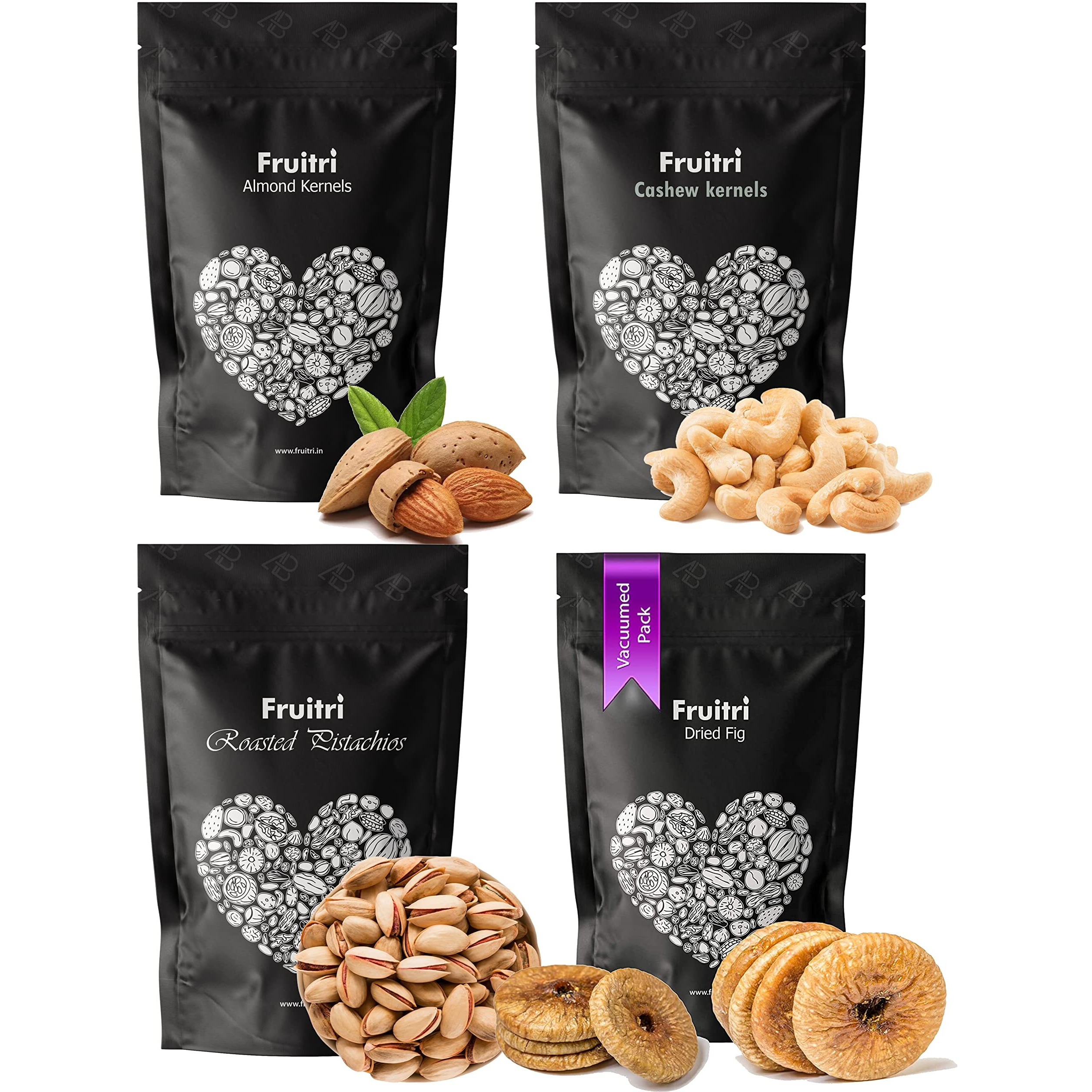 Fruitri Fresh and Premium Nuts, Dry Fruits Combo Pack, Almond, Cashew, Fig, Pistachios(Combo3, 200g x 4)