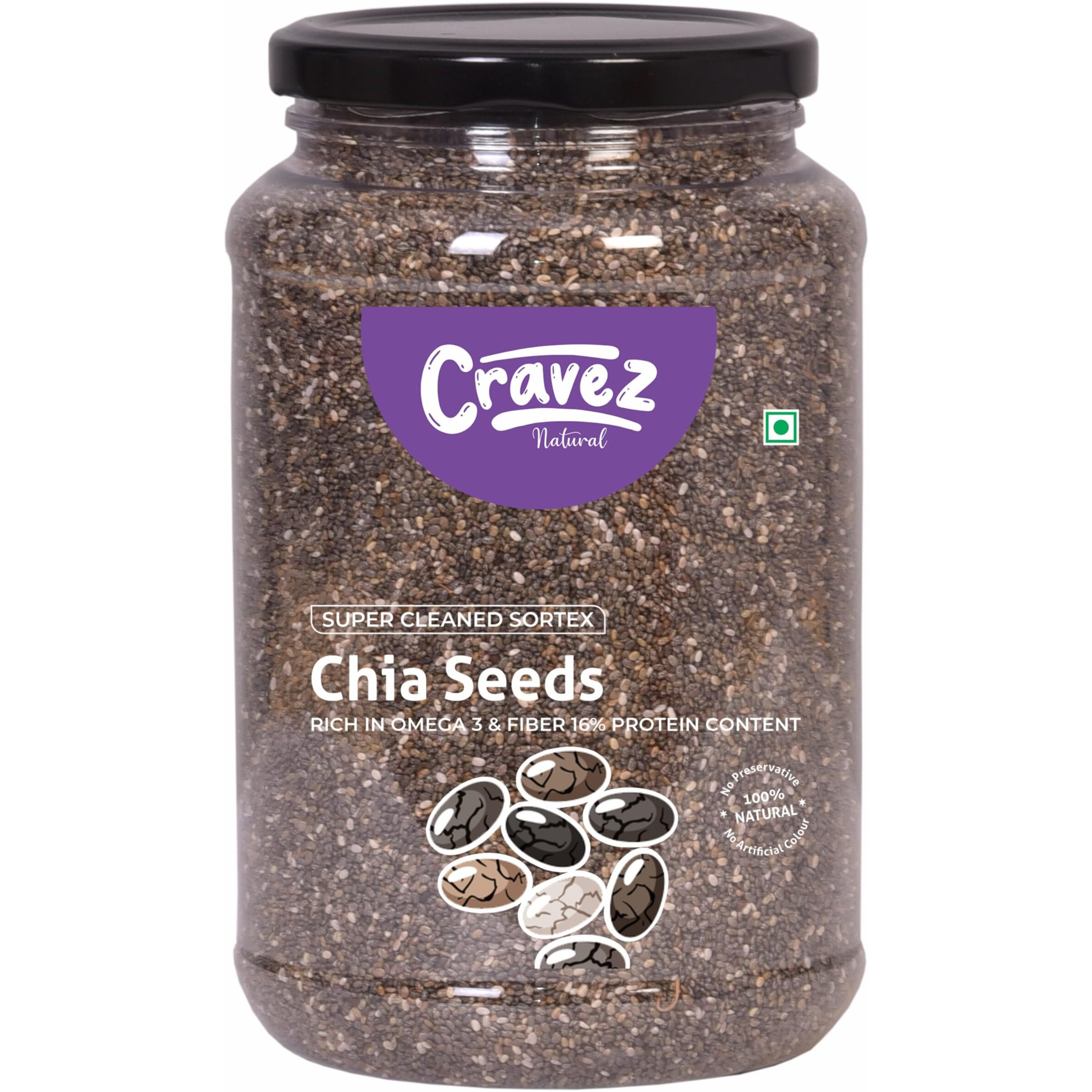 Cravez Raw Chia Seeds - 1000gm | Seeds for For Weight Loss & Eating | Healthy Snacks For Immunity Booster, Rich in Fiber, Protein & Omega 3