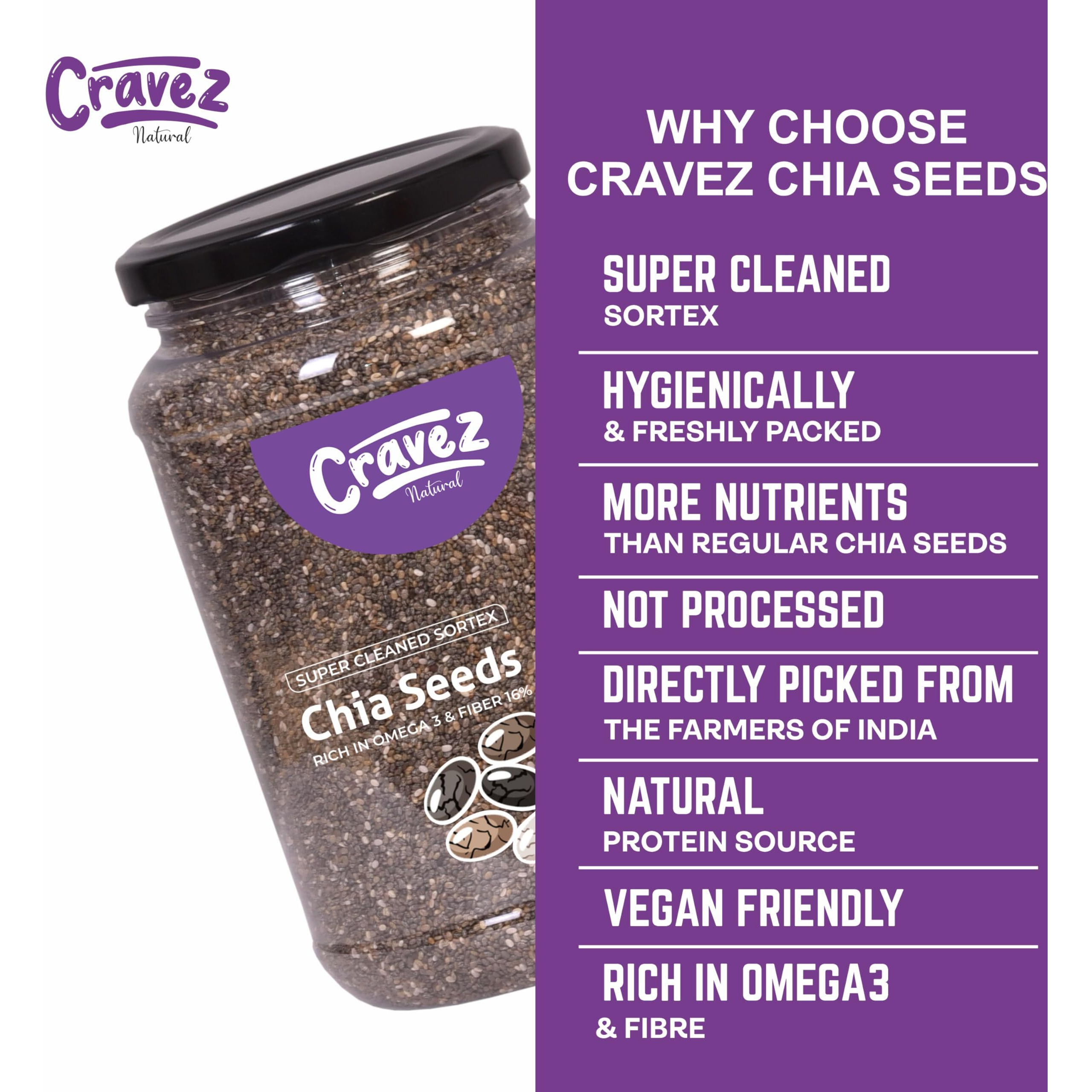 Cravez Raw Chia Seeds - 1000gm | Seeds for For Weight Loss & Eating | Healthy Snacks For Immunity Booster, Rich in Fiber, Protein & Omega 3