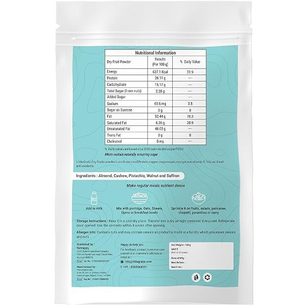 Little Grabs Mix Nuts Dry Fruits Powder - 100Gm Each(Pack of 3) | Healthy & Nutrient Booster made of 5-Superfoods Almonds, Pista, Walnut, Cashew, Saffron | For Weight Gain | 100% Natural | No Sugar