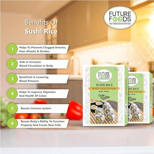 Future Foods Premium Japanese Sushi Rice | Short Grain | Healthy & Rich in Iodine | Sugar Free & Gluten Free | Cholesterol & Fat Free | Supports Digestion | Helps Boost Immune System | 900g(Pack of 2)