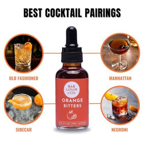 Bab Louie & Co. Orange Bitters for Cocktails | Indias First Non-Alcoholic Handcrafted Bitters | 100% Natural Made with Real Fruits, Herbs & Spices |Fresh Citrus Notes | Manhattan, Negroni, Sidecar, Gin and Tonic, Cocktails & Mocktails | Zero Preservatives | Zero Sugar | 30ml