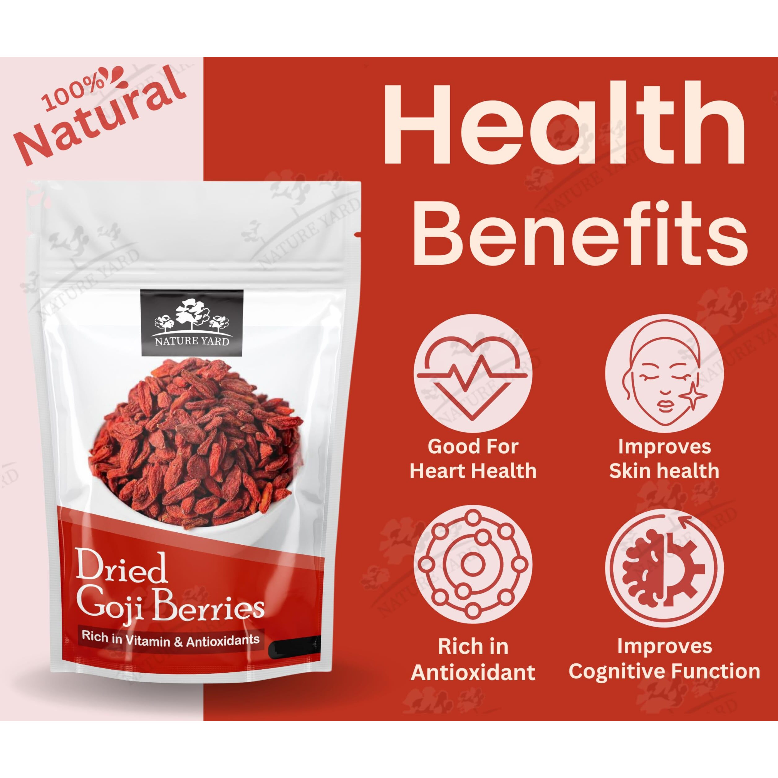 NATURE YARD Organic Goji Berry Dry Fruit (Unsweetened Dried Berries) - 250 gm - Good For Liver/ 100% Natural/Rich in Vitamin A/No Artificial Flavour