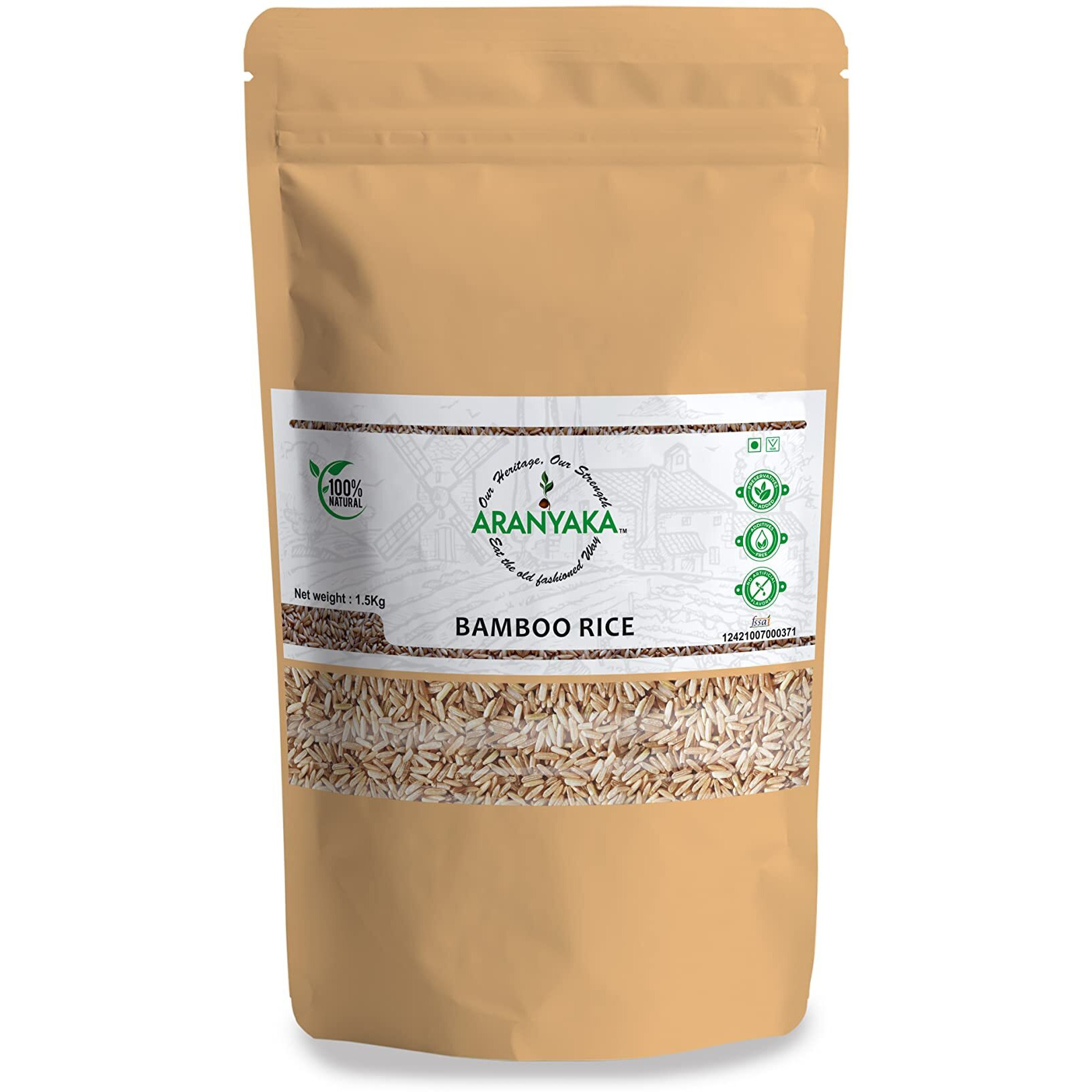 Aranyaka Kerala Wayanadan Forest Wild Bamboo Rice (1.5 Kg) | Mulayari | Small Grain, Raw | Unpolished 1500gm [From the forests of Kerala]