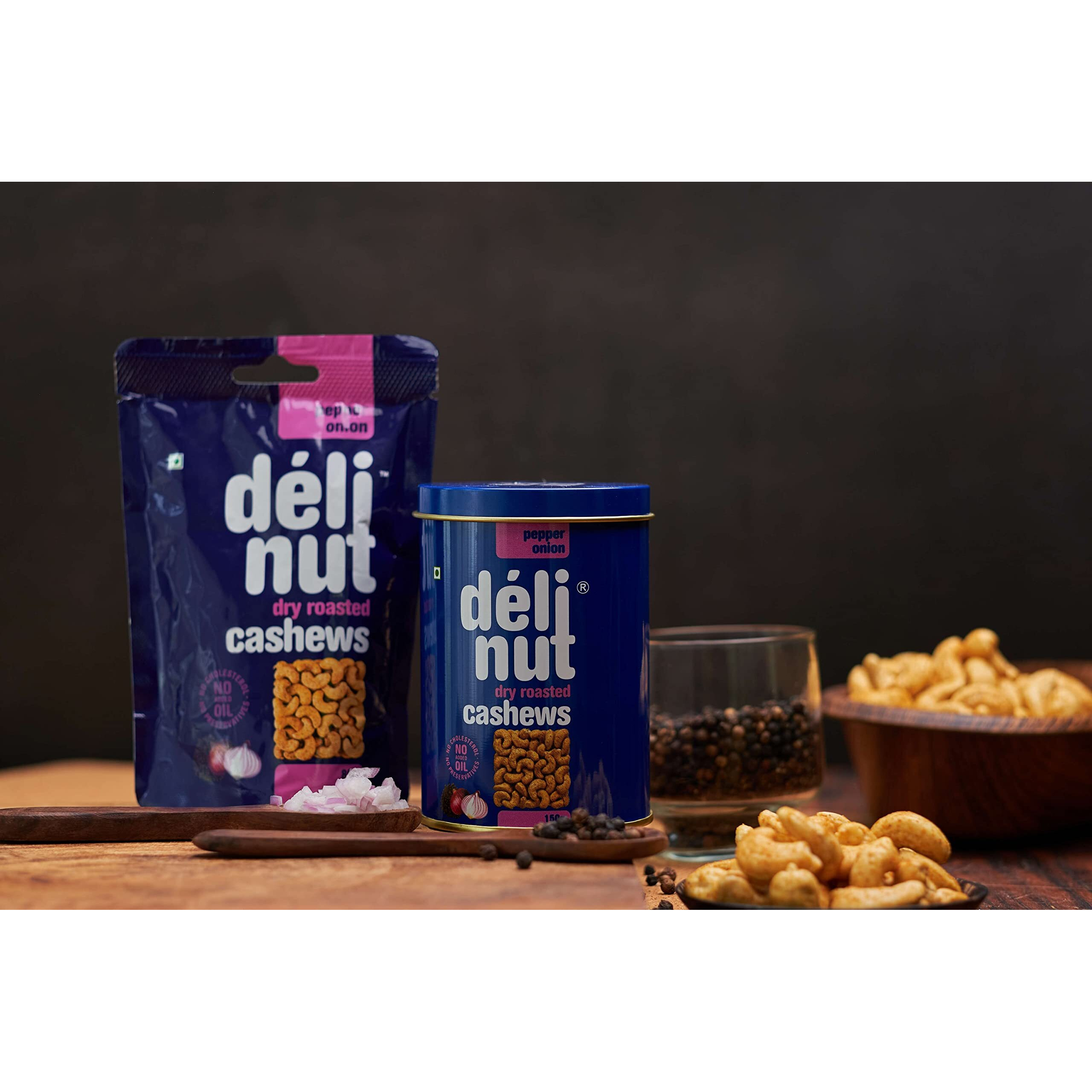 Delinut Dry Roasted Cashews | Plain and Flavoured Cashews (Pepper, 500 gm)