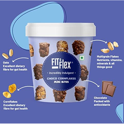 Fit & Flex Choco Cornflakes Mini Bites With Oat Rich Fibre And High Protein, Granola Bars for Kids - As Seen on Shark Tank India - 250 g (Pack of 1)
