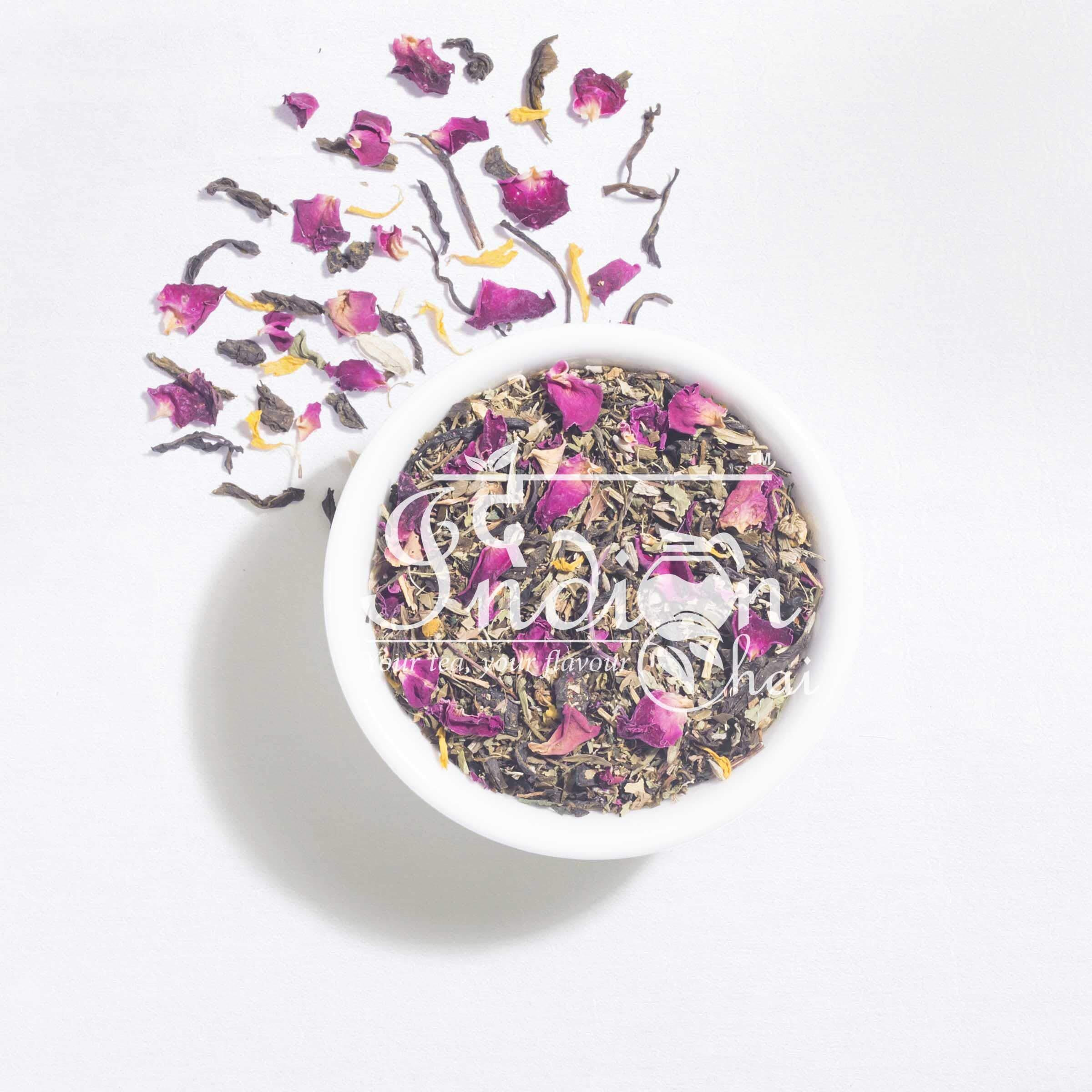 The Indian Chai - Clear Skin Tea 100g with Rose, Chamomile, Lavender Sage for Skin Glow, Natural Beauty Enhancer Herbal Tea