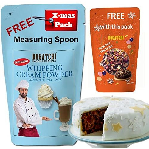 BOGATCHI Whipping cream combo for plum cake, Christmas Plum Cake Special - Xmas Plum cake fruits mix with Rich Whipping cream, Vanilla Whipped Cream, 180g|FREE Christmas Plum Cake Fruit Mix (100g)