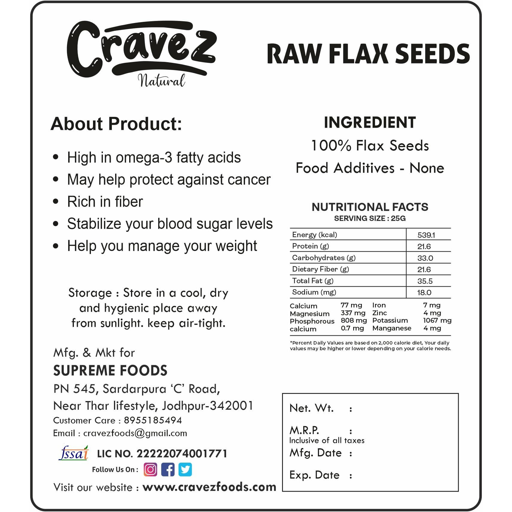 Cravez Flax Seeds - 1kg Alsi Seeds | Premium Raw Flax Seeds | Seeds for Weight Loss | Diet Food | Flax Seeds for Hair Growth | Rich in Fibre and Omega 3 | Rich in Protein