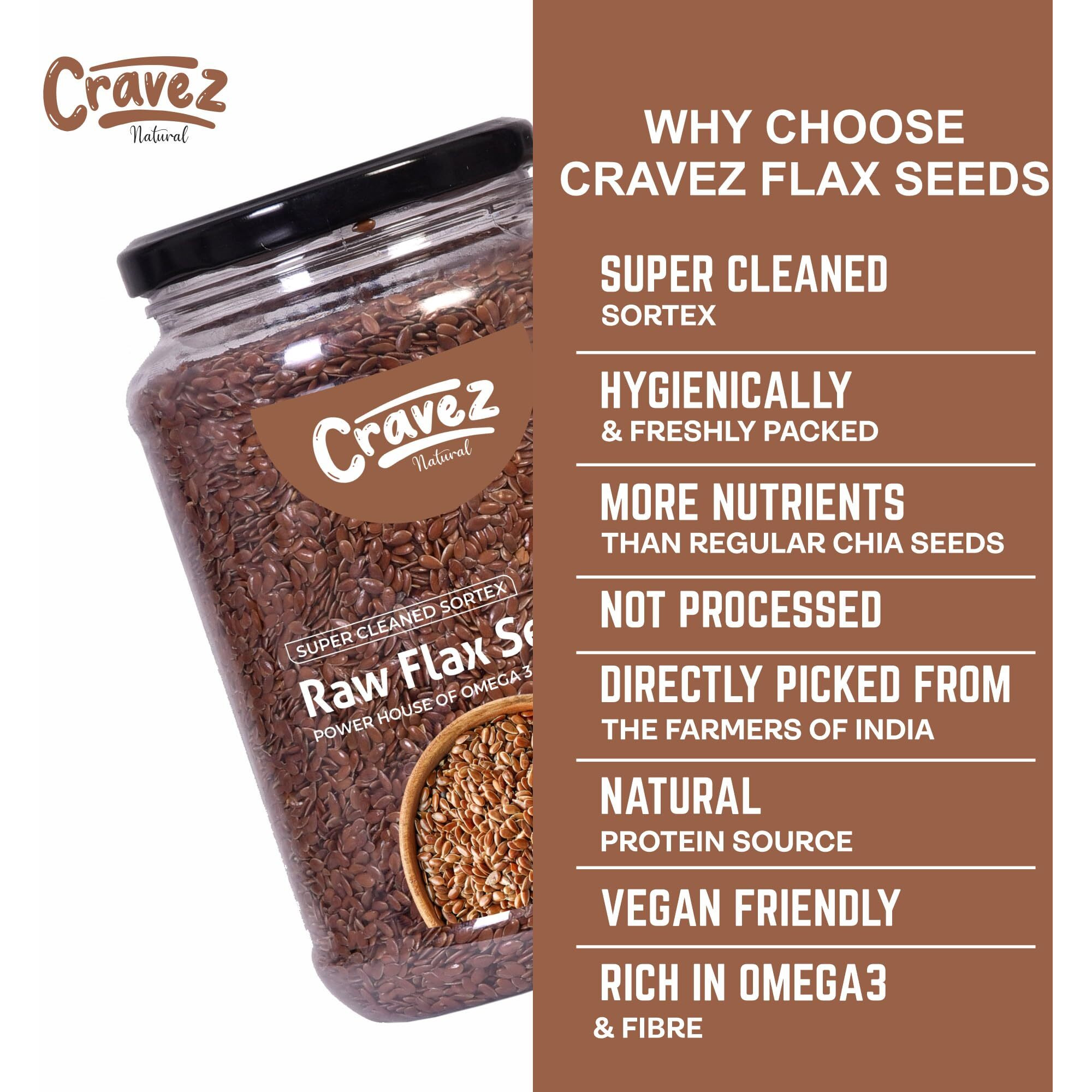 Cravez Flax Seeds - 1kg Alsi Seeds | Premium Raw Flax Seeds | Seeds for Weight Loss | Diet Food | Flax Seeds for Hair Growth | Rich in Fibre and Omega 3 | Rich in Protein
