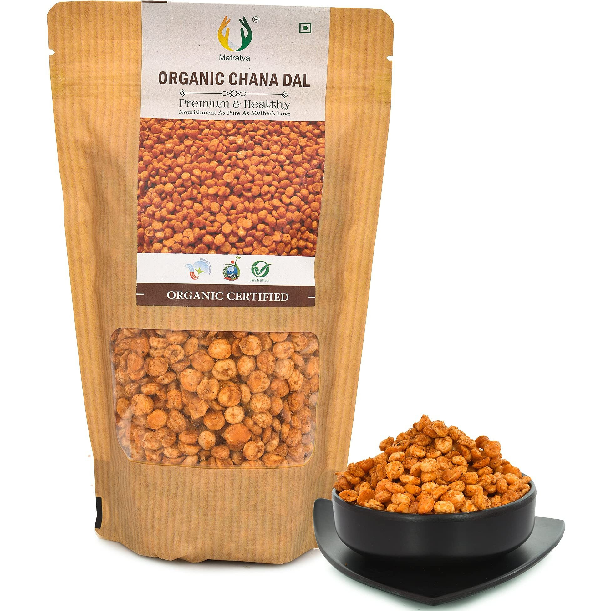 Matratva Organic Chana Dal Namkeen 1 kg | Masala Chana Dal | Organic Namkeen | Fried in Cold Pressed Groundnut Oil | Healthy Indian Snacks | Spicy & Crunchy | Protein Rich | Fried Chana Dal