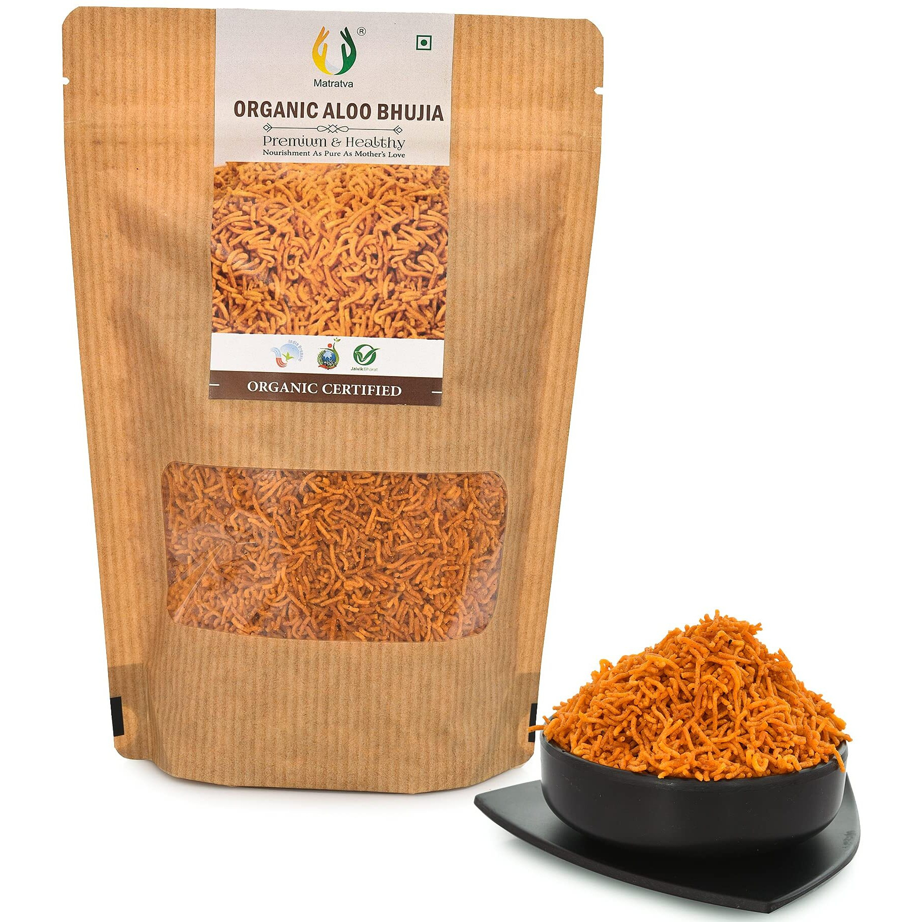 Matratva Organic Aloo Bhujia Namkeen 1 kg | Bikaneri Aloo Bhujia | Organic Namkeen | Fried in Cold Pressed Groundnut Oil | Healthy Indian Snacks | Crispy & Fresh Snack | No Preservatives