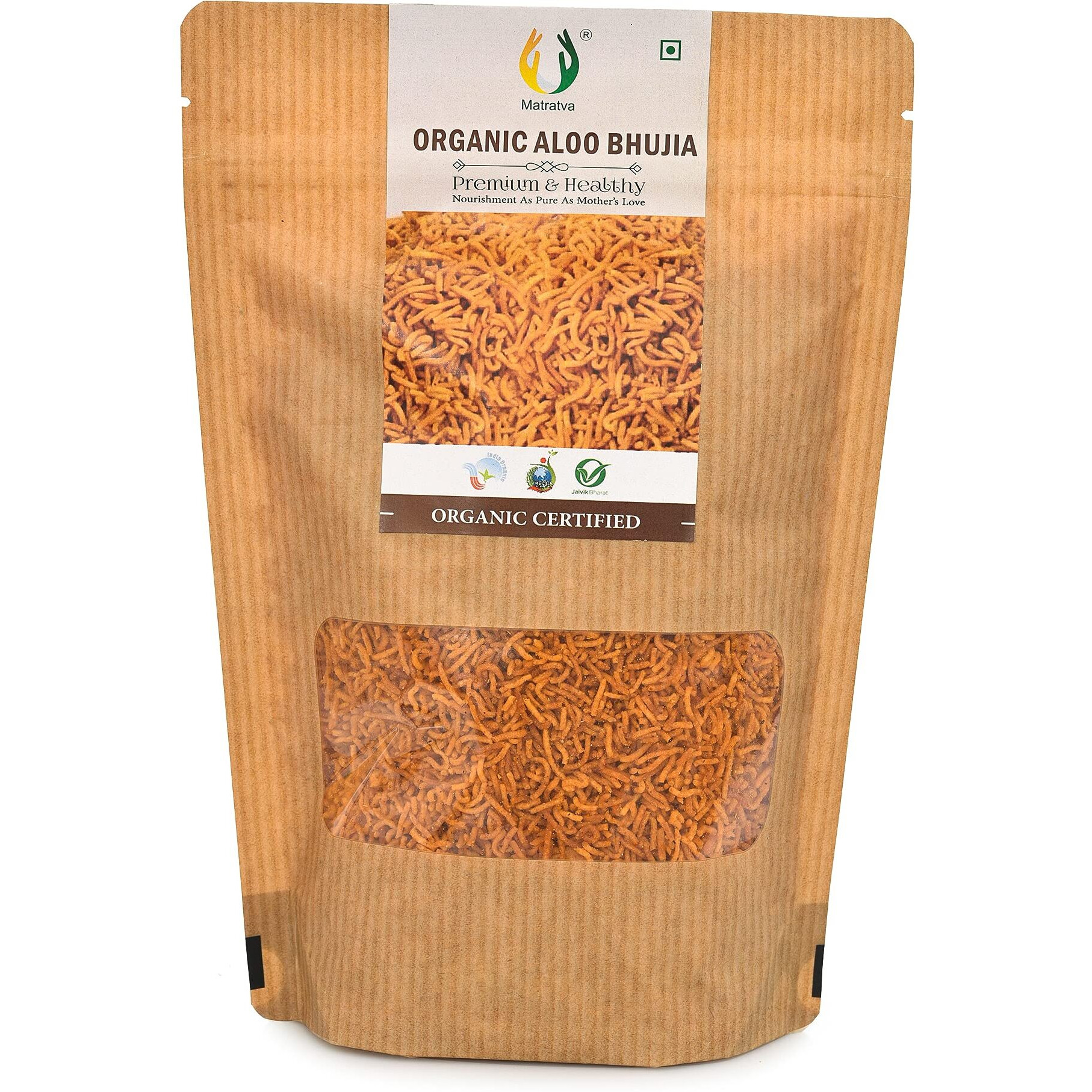 Matratva Organic Aloo Bhujia Namkeen 1 kg | Bikaneri Aloo Bhujia | Organic Namkeen | Fried in Cold Pressed Groundnut Oil | Healthy Indian Snacks | Crispy & Fresh Snack | No Preservatives