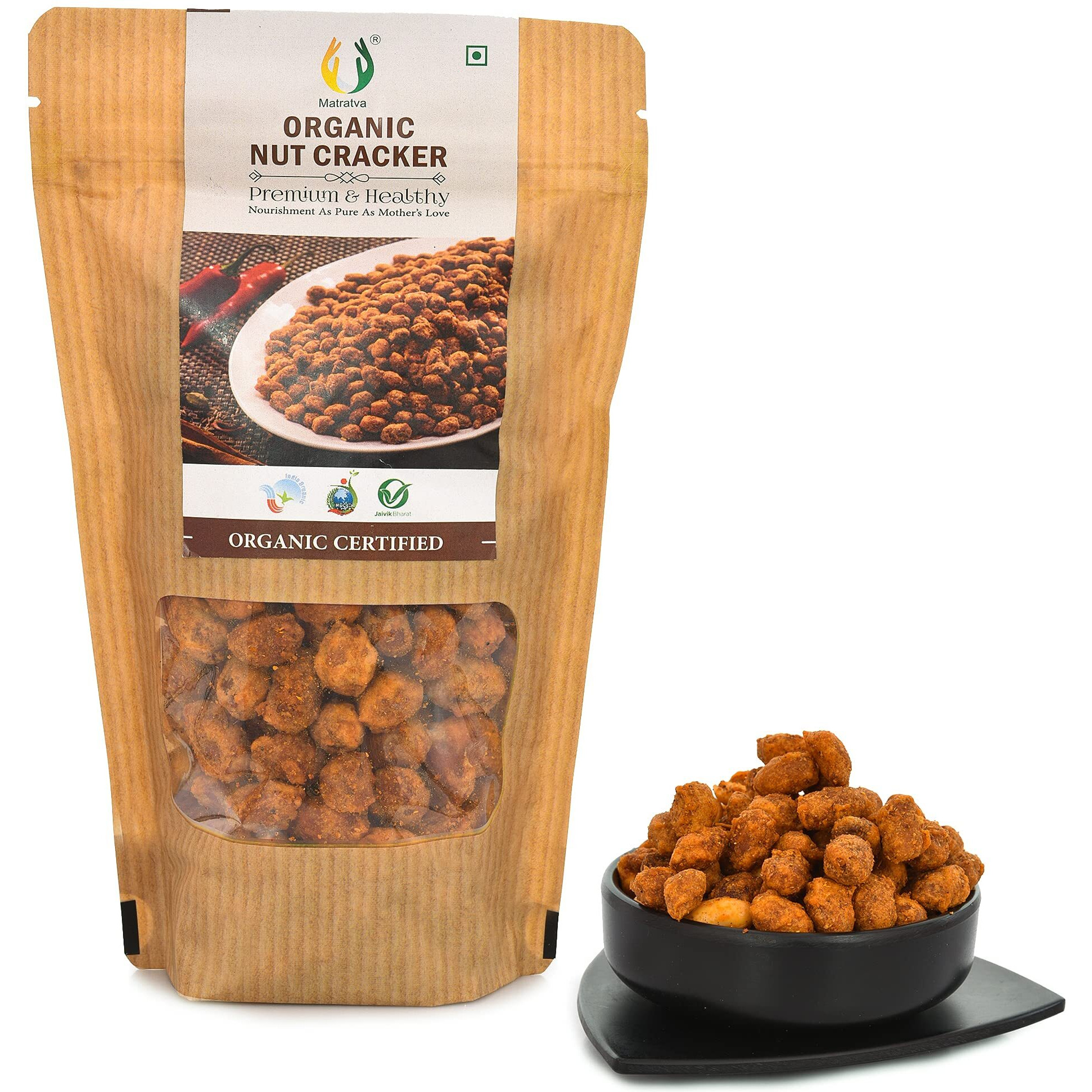 Matratva Organic Nut Crackers Namkeen 1 kg | Besan Coated Peanuts | Organic Namkeen | Crunchy & Spicy | Fried in Cold Pressed Groundnut Oil | Rich in Protein | Healthy Indian Snacks | No Preservatives