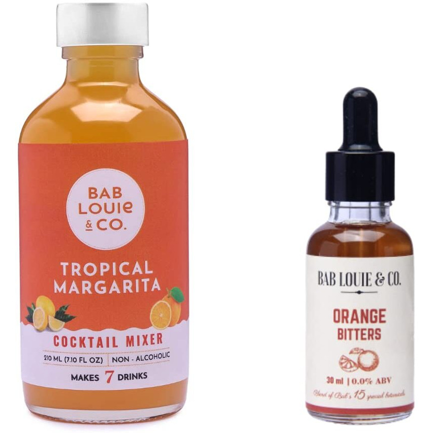 Bab Louie & Co. Orange Bitter with Tropical Margarita Cocktail Mixer for Vodka, Gin, Rum, Makes 7 Drinks, Combo Pack of 2 (30ml Bitter & 210ml Mixer)