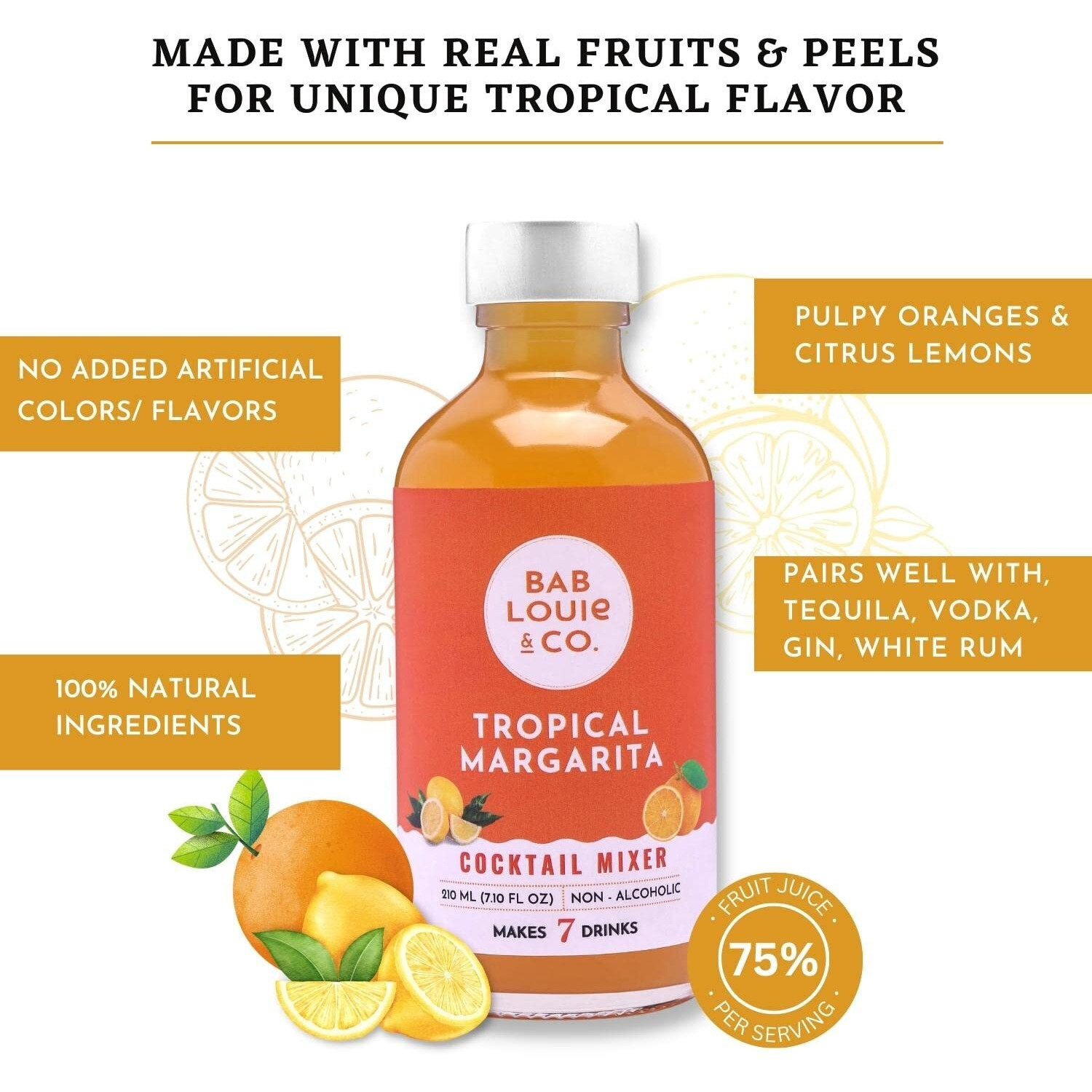 Bab Louie & Co. Orange Bitter with Tropical Margarita Cocktail Mixer for Vodka, Gin, Rum, Makes 7 Drinks, Combo Pack of 2 (30ml Bitter & 210ml Mixer)