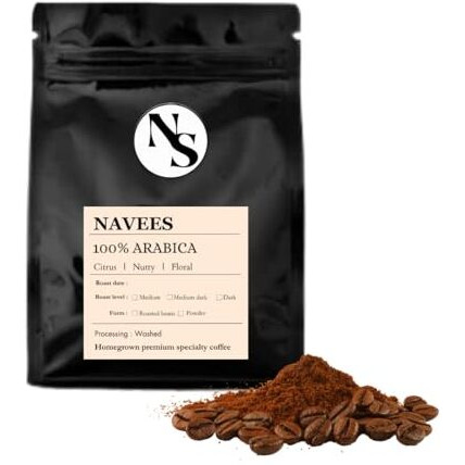 Navees Coffee | Fine Grind for Aeropress | 100 percent pure Arabica Coffee powder | Freshly Roasted | Single Origin | Medium-dark roast | 0% chicory | Delivered straight from our farm | 500 gm