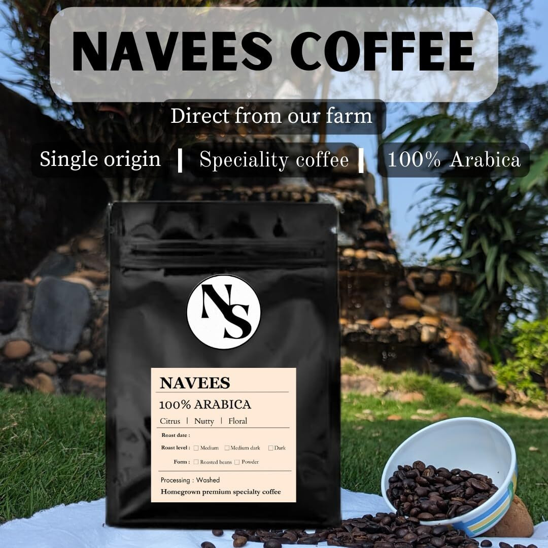 Navees Coffee | Coarse Grind for French Press | 100 percent pure Arabica Coffee powder | Freshly Roasted | Single Origin | Medium roast | 0% chicory | Delivered straight from our farm | 500 gm