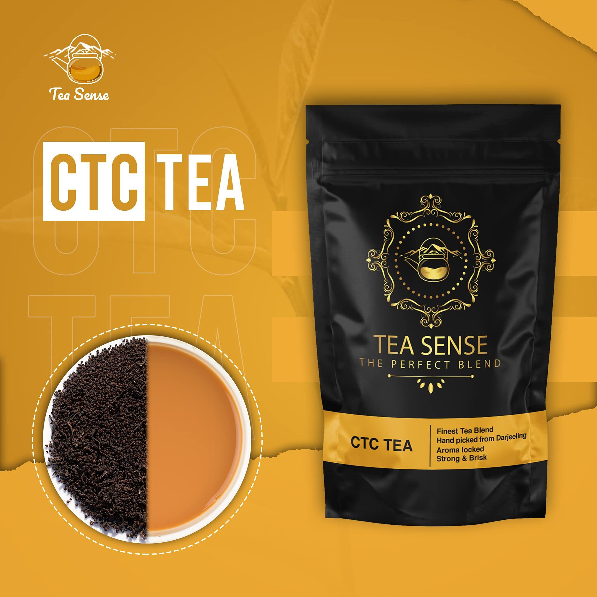 Tea Sense Premium Ctc Chai Tea | Loose Leaf | Assam With Darjeeling Whole Leaves | Rich Flavour And Strengh | 160 Cups+ | Milk Tea Powder, 500 Gm
