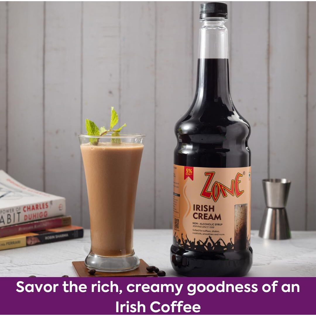 Zone Irish Cream Syrup 1050ml | Smooth & Creamy Flavor for Coffees, Shakes, Desserts & More | 35+ Flavours