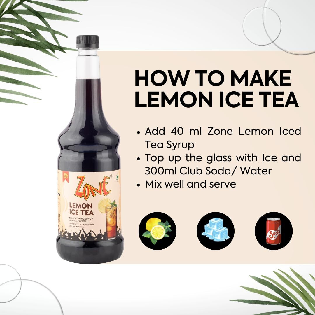 Zone Lemon Ice Tea Syrup 1050ml | Fresh Lemon Flavor for Mocktails, Cocktails, Lemonades, Iced Teas & More | 35+ Flavours