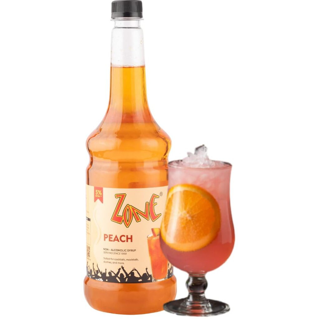 Zone Peach Syrup 1050ml | Ripe Peach Flavor for Mocktails, Cocktails, Lemonades, Iced Teas & More | 35+ Flavours