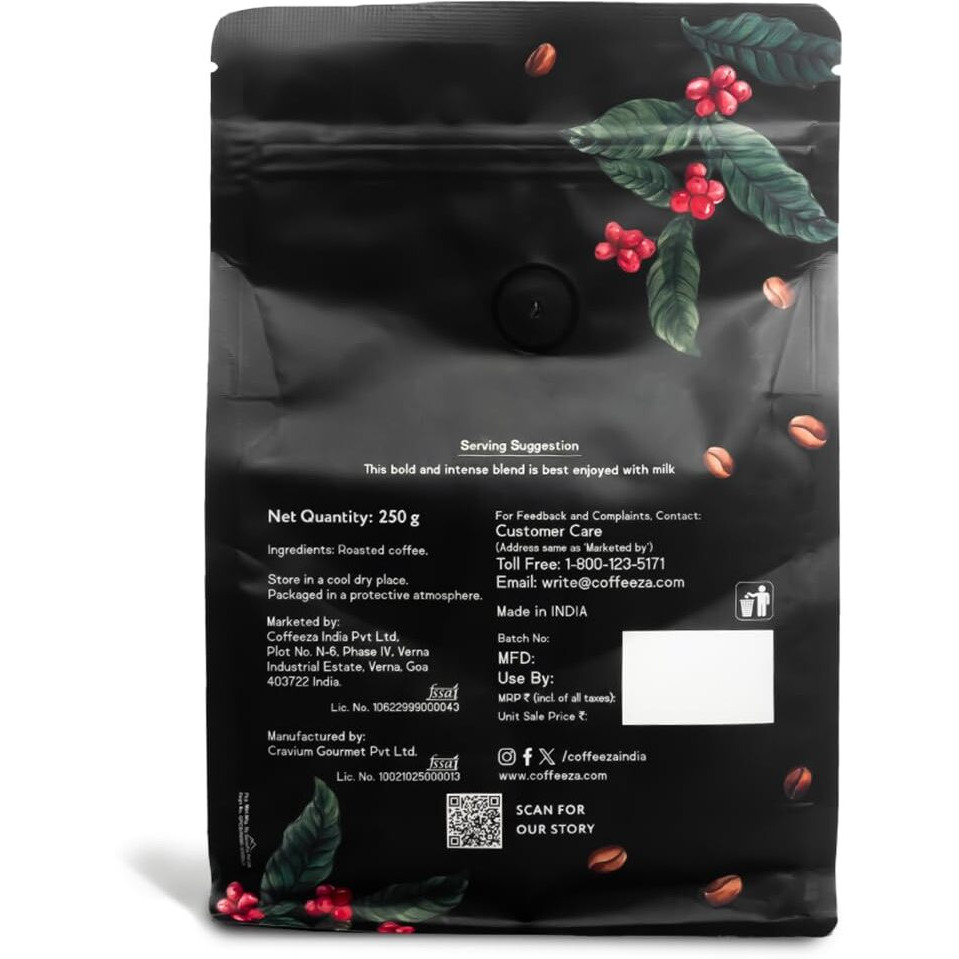 COFFEEZA Intenso Ground Coffee | Medium-Dark Roast | Coarse Grind (French Press) | Specialty Grade | Pack of 2 x 250g Packets