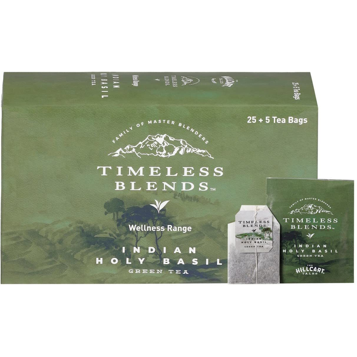 Timeless Blends Indian Holy Basil Tulsi Green Tea | Contains Antioxidants Agent Helps in Calming - 25+5 Teabags, 2.12 oz / 60 g